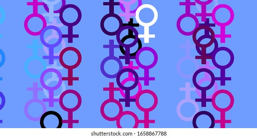Light Blue, Yellow vector pattern with feminism elements. Colorful feminism symbols with a gradient in modern style. Design for International Women’s Day.