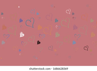 Light Blue, Yellow vector pattern with colorful hearts. Beautiful celebration style hearts on abstract illustration. Template for Valentine's greeting postcards.