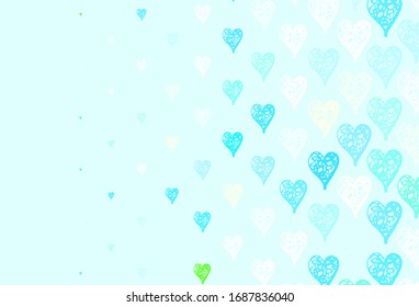Light Blue, Yellow vector pattern with colorful hearts. Illustration with shapes of gradient hearts on blur backdrop. Pattern for carnival, festival romantic leaflets.