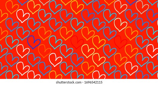 Light Blue, Yellow vector pattern with colorful hearts. Glitter abstract illustration with colorful hearts in romantic style. Pattern for marriage gifts, congratulations.