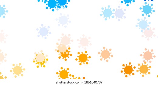 Light blue, yellow vector pattern with coronavirus elements. Smart illustration with covid signs in decorative style. Design for biohazard warning.
