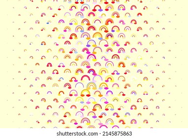 Light Blue, Yellow vector pattern with rainbow elements. Decorative illustration with rainbow, cloud shapes. Sample for your child design.