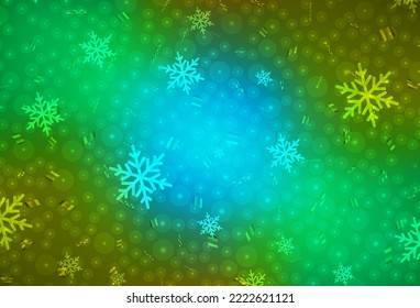Light Blue, Yellow vector pattern in Christmas style. Colorful illustration with snow and new year Xmas balls. Pattern for ads, poster, banner of books.