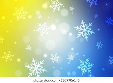 Light Blue, Yellow vector pattern in Christmas style. Abstract gradient illustration with colorful Christmas things. Template for lettering, typography.