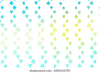 Light Blue, Yellow vector pattern with symbol of cards. Illustration with set of hearts, spades, clubs, diamonds. Pattern for ads of parties, events in Vegas.