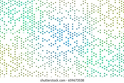 Light Blue, Yellow vector red banner with set of circles, dots. Donuts Background. Creative Design Template. Technological halftone illustration.