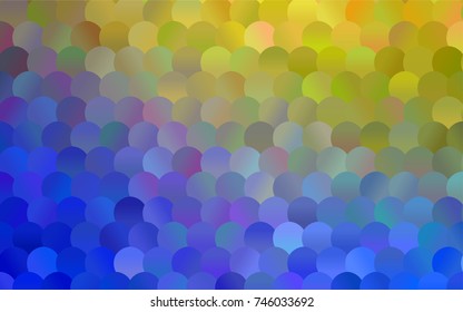 Light Blue, Yellow vector red banner with set of circles, dots. Donuts Background. Creative Design Template. Technological halftone illustration.