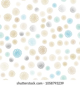 Light Blue, Yellow vector seamless abstract doodle background. Doodle illustration of flowers in Origami style with gradient. Hand painted design for web, leaflet, textile.