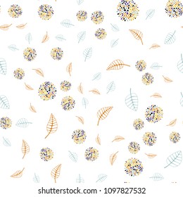 Light Blue, Yellow vector seamless doodle pattern with leaves and flowers. Modern abstract illustration with leaves and flowers. Completely new template for your brand book.