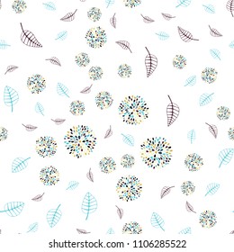 Light Blue, Yellow vector seamless doodle pattern with leaves and flowers. Leaves, flowers in natural style on white background. Completely new template for your design.