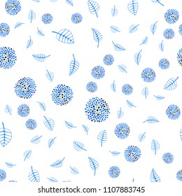 Light Blue, Yellow vector seamless doodle pattern with leaves and flowers. Colorful abstract illustration with leaves in doodle style. Completely new design for your business.