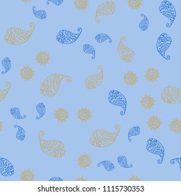 Light Blue, Yellow vector seamless natural artwork with leaves and flowers. An elegant bright illustration with leaves and flowers. Elegant pattern for your brand book.