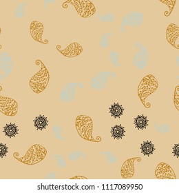 Light Blue, Yellow vector seamless natural pattern with leaves and flowers. Sketchy doodles on white background. The best blurred design for your business.
