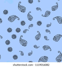 Light Blue, Yellow vector seamless natural background with leaves and flowers. Doodle illustration of leaves and flowers in Origami style. Elegant pattern for your brand book.
