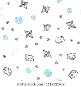 Light Blue, Yellow vector seamless background with tasty food. Glitter abstract sketch with gourmet food. Design for ad, poster, banner of cafes or restaurants.