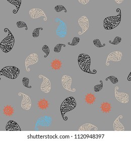 Light Blue, Yellow vector seamless doodle background with leaves and flowers. Sketchy doodles on white background. Brand new design for your business.