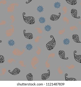 Light Blue, Yellow vector seamless abstract background with leaves and flowers. Decorative design in Indian style on white background. Doodle design can be used for your web site.