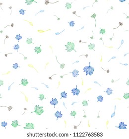 Light Blue, Yellow vector seamless hand painted texture. Doodle illustration of leaves in Origami style with gradient. Pattern for heads of websites and designs.