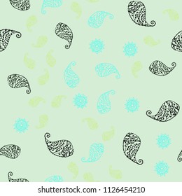 Light Blue, Yellow vector seamless elegant pattern with leaves and flowers. Leaves, flowers in natural style on white background. Pattern for colorful books and pages for kids.