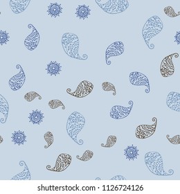 Light Blue, Yellow vector seamless elegant background with leaves and flowers. Leaves and flowers with gradient on white background. Hand painted design for web, wrapping.