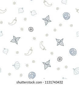 Light Blue, Yellow vector seamless pattern with fresh ingredients. Illustration with set of fresh food in doodle style. Pattern for menu of cafes, bars, restaurants.