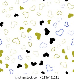 Light Blue, Yellow vector seamless template with doodle hearts. Hearts on blurred abstract background with colorful gradient. Pattern for marriage gifts, congratulations.