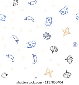 Light Blue, Yellow vector seamless background with tasty food. Illustration with set of fresh food in doodle style. Doodle design for your business advert of cafes.