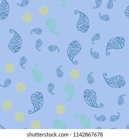 Light Blue, Yellow vector seamless doodle background with leaves and flowers. Doodle illustration of leaves and flowers in Origami style. Hand painted design for web, wrapping.