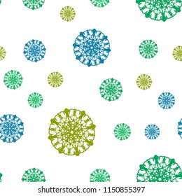 Light Blue, Yellow vector seamless template with ice snowflakes. Snow on blurred abstract background with gradient. Pattern for trendy fabric, wallpapers.