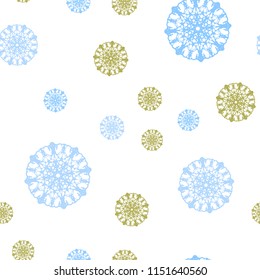 Light Blue, Yellow vector seamless template with ice snowflakes. Modern geometrical abstract illustration with crystals of ice. Pattern for design of window blinds, curtains.