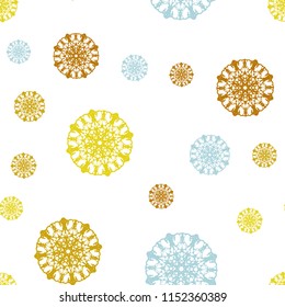 Light Blue, Yellow vector seamless pattern with christmas snowflakes. Glitter abstract illustration with crystals of ice. Pattern for trendy fabric, wallpapers.
