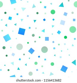 Light Blue, Yellow vector seamless cover in polygonal style with circles. Decorative design in abstract style with lines, dots, cubes. Pattern for design of window blinds, curtains.