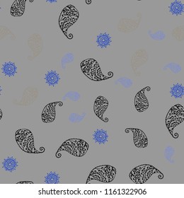 Light Blue, Yellow vector seamless abstract background with leaves and flowers. Illustration with doodles on abstract template. Textured pattern for a website, banner.