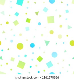 Light Blue, Yellow vector seamless layout with circles, lines, rectangles. Decorative design in abstract style with lines, dots, cubes. Template for business cards, websites.