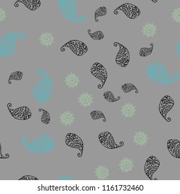 Light Blue, Yellow vector seamless natural backdrop with leaves and flowers. Decorative design in Indian style on white background. A new texture for your wallpaper design.