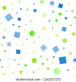 Light Blue, Yellow vector seamless texture in poly style with circles, cubes. Decorative design in abstract style with lines, dots, cubes. Pattern for design of window blinds, curtains.