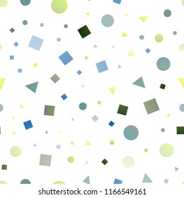 Light Blue, Yellow vector seamless pattern in polygonal style with circles. Abstract illustration with colorful dots, lines, cubes. Trendy design for wallpaper, fabric makers.