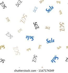 Light Blue, Yellow vector seamless background with 50 % signs of sales. Shining colorful illustration with isolated selling prices. Template for season sales, shopping ads.