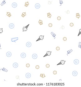 Light Blue, Yellow vector seamless texture with delicious snacks. Fast Food on blurred abstract background with colorful gradient. Doodle design for your business advert of cafes.