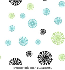 Light Blue, Yellow vector seamless pattern with christmas snowflakes. Blurred decorative design in xmas style with snow. Template for business cards, websites.