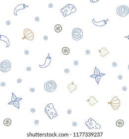 Light Blue, Yellow vector seamless cover with cuisine gourmet. Decorative shining illustration with food on abstract template. Template for meal cooking in kitchen.