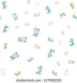 Light Blue, Yellow vector seamless template with 30% selling. Shining colorful illustration with isolated selling prices. Template for season sales, shopping ads.