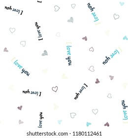 Light Blue, Yellow vector seamless background with hearts. Hearts on blurred abstract background with colorful gradient. Pattern can be used for valentine's ad, booklets.