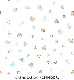 Light Blue, Yellow vector seamless texture with lovely hearts. Decorative shining illustration with hearts on abstract template. Template for Valentine's greeting postcards.