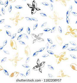 Light Blue, Yellow vector seamless doodle background with leaves. Colorful abstract illustration with leaves in doodle style. Pattern for design of fabric, wallpapers.
