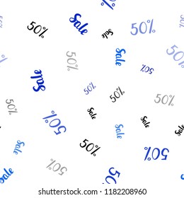 Light Blue, Yellow vector seamless texture with selling prices 50 %. Illustration with signs of sales on abstract template. Backdrop for super sales on Black Friday.