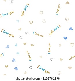 Light Blue, Yellow vector seamless cover with Shining hearts. Hearts on blurred abstract background with colorful gradient. Beautiful design for your business advert of anniversary.