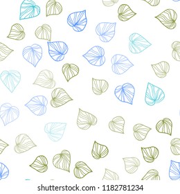 Light Blue, Yellow vector seamless elegant wallpaper with leaves. Brand new colored illustration in blurry style with leaves. Pattern for design of window blinds, curtains.