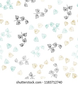 Light Blue, Yellow vector seamless doodle background with leaves. leaves on elegant natural pattern with gradient. Template for business cards, websites.