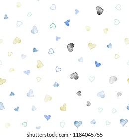 Light Blue, Yellow vector seamless texture with lovely hearts. Glitter abstract illustration with colorful hearts in romantic style. Beautiful design for your business advert of anniversary.